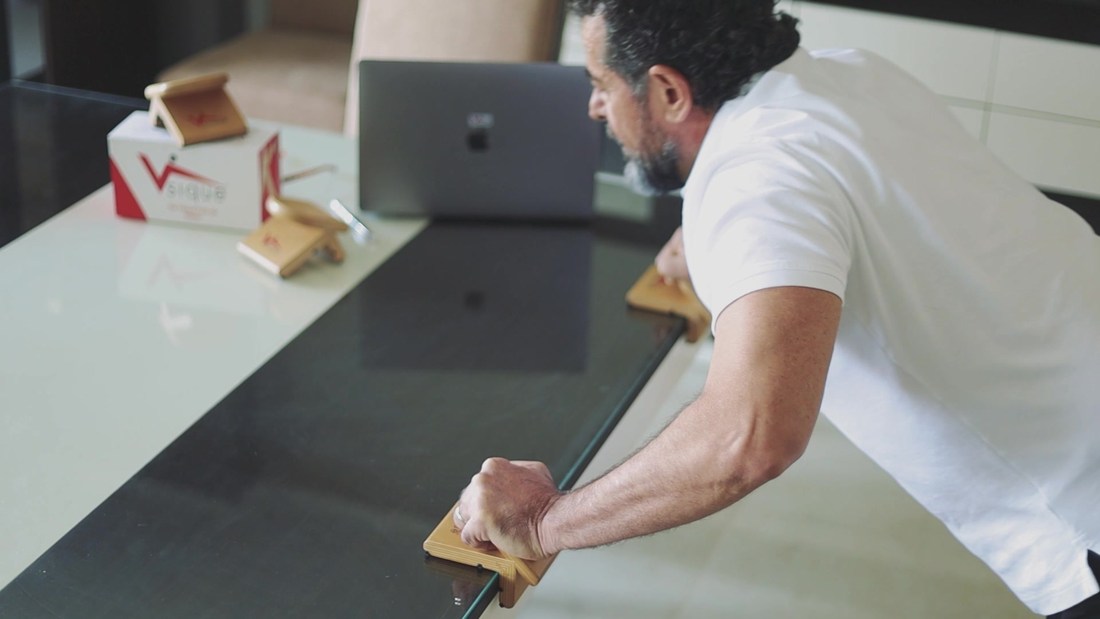 Standing push-up at countertop height with the Vsique trainers